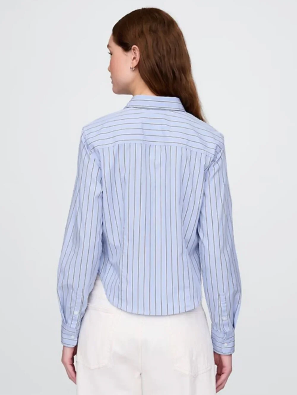 NEW with tags Gap Women's  Cotton Fitted Crop Blue Shirt Black White Stripe M - Picture 2 of 9